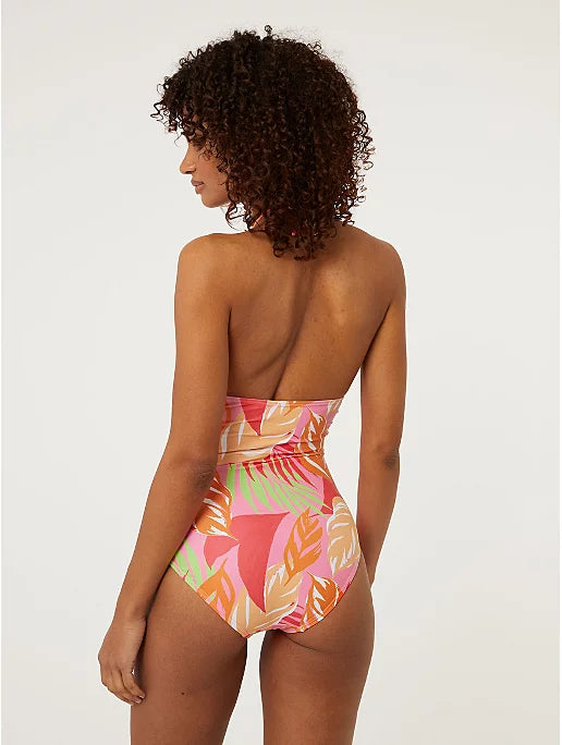 Bright Palm Leaf Halter Neck Swimsuit