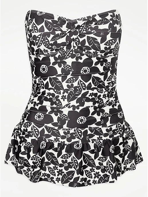Black Plus Size Floral Skirted Swimsuit