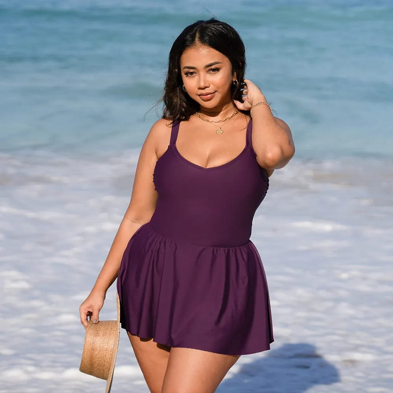 One piece swim dress plus size on sale