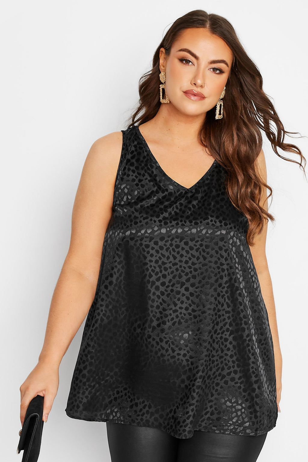 The Beach Company India - Shop beachwear for women with large bust online - Plus Size Jacquard Satin Vest Top for ladies - women's black beach outfit