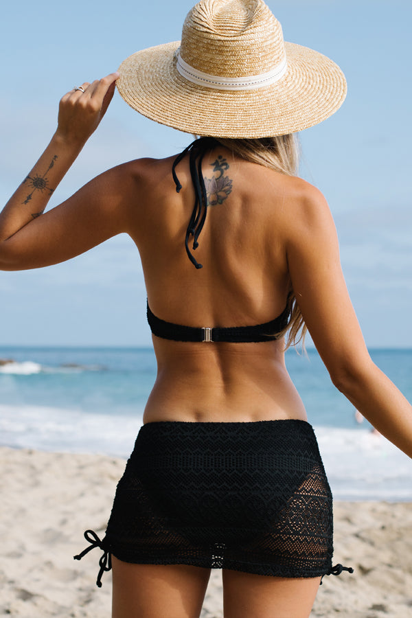 Black Lace Swim Skirt Bikini Set