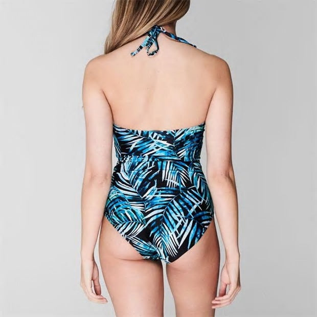 Shop printed swimwear online in India - The Beach Company online - Blue and black swimsuit - moulded cup swimsuit - one piece swimsuit - slimming swimsuit- affordable swimsuit 