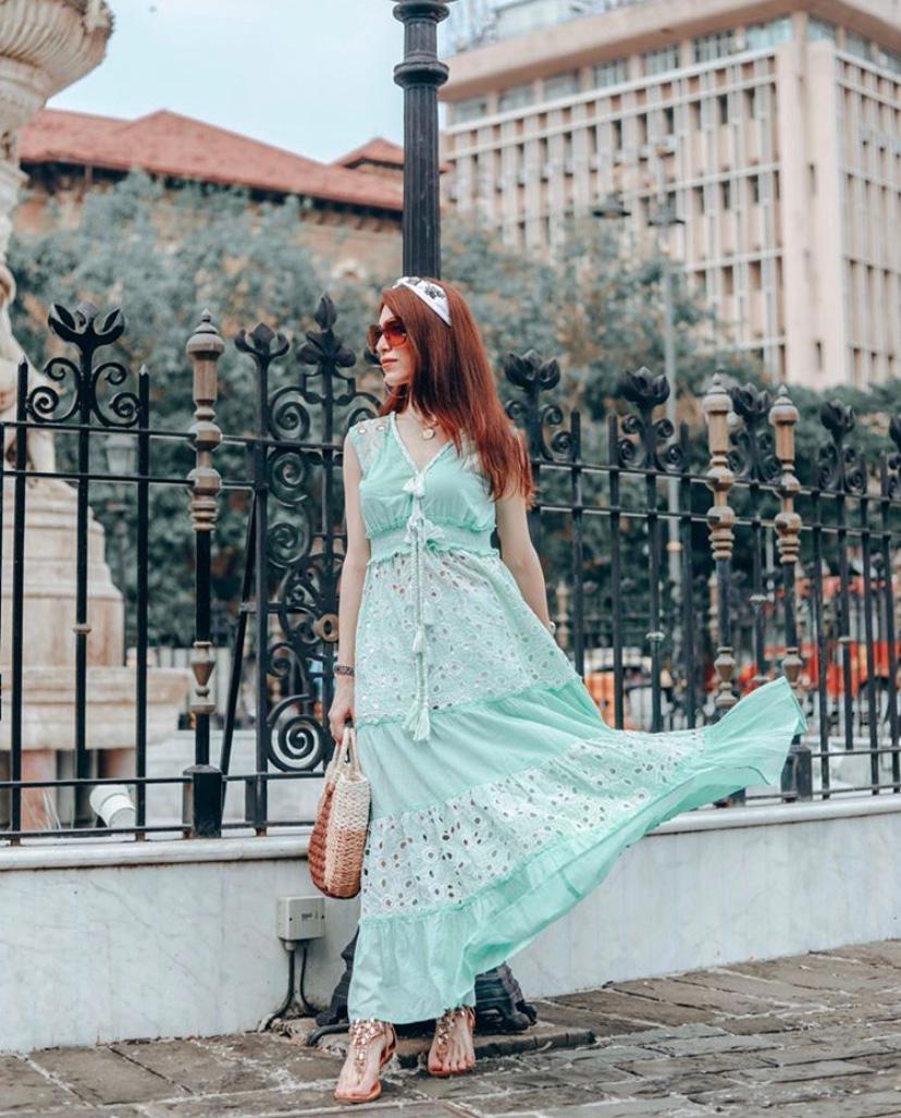 Beachwear party wear pool party beach side shop online India the beach company women dresses cute travel trip clothes cod free delivery discount design stylish embroidery woven Turquoise long dress cover up mesh embroidered  