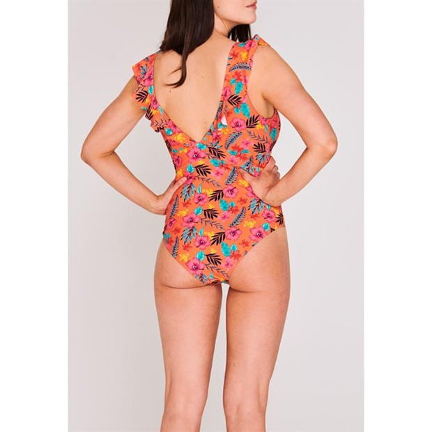 Ladies Swimsuits and Bikini Online - The Beach Company - Contrast print swimsuit - Frill swimsuit - removable cups swimsuit 0 low plunge neckline swimsuit - high legs swimsuit - Beach swim wear -pool party swimsuit - cheap online swimsuits 