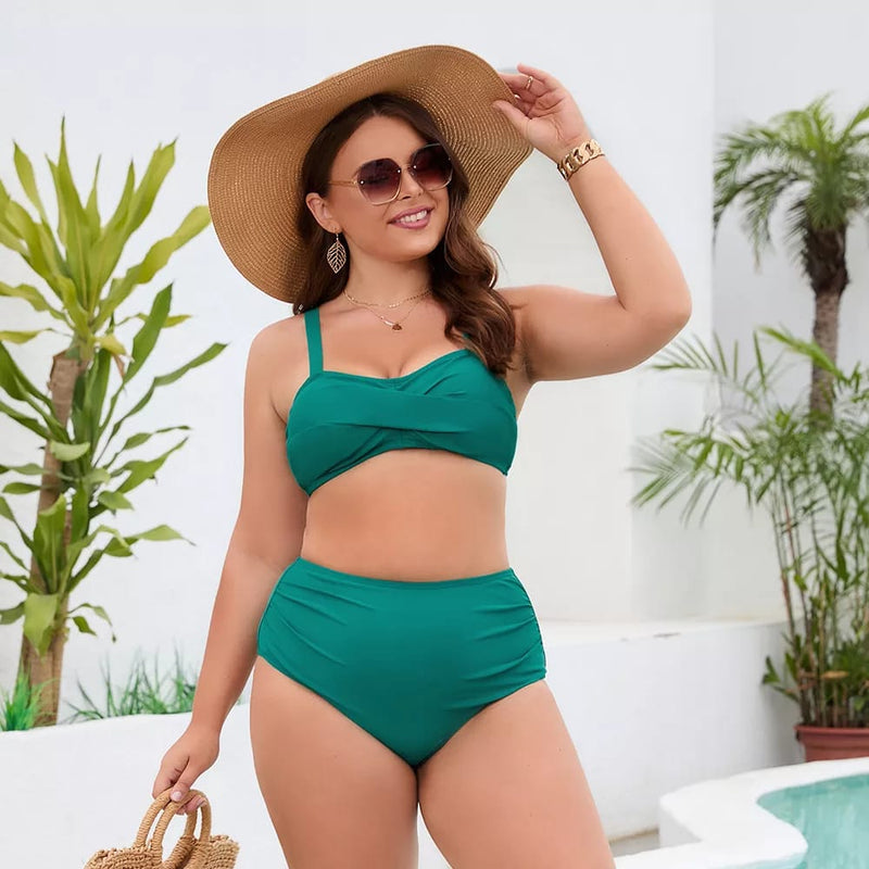 Emerald Crisscross Plus Size High Waist Bikini Set I Swimwear