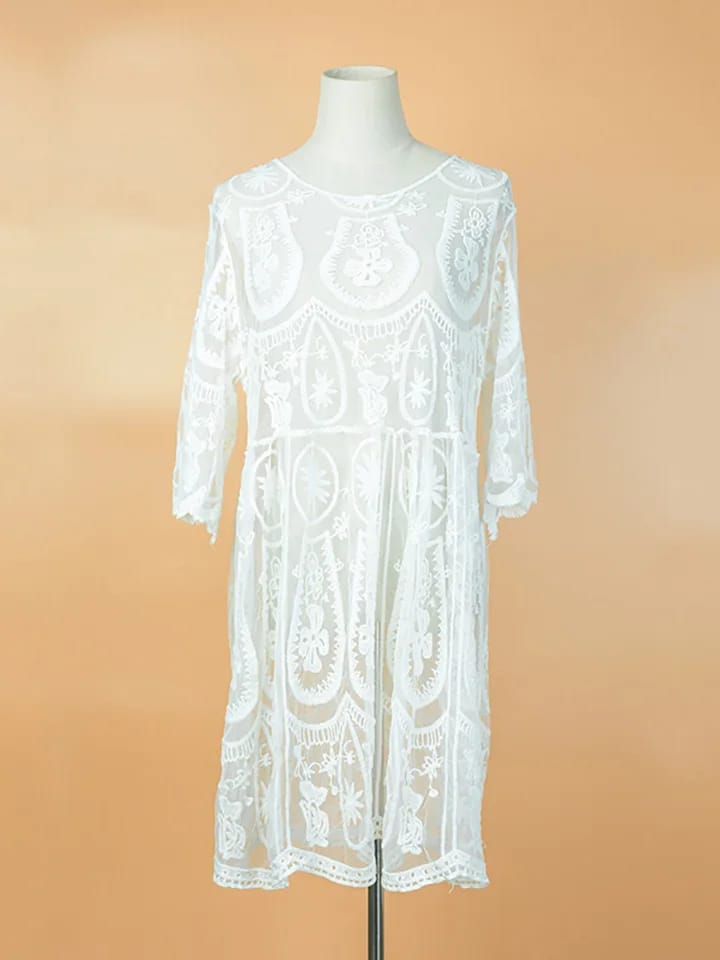White Lace Mini Dress Cover Up
