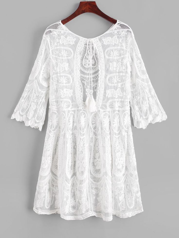 White Lace Mini Dress Cover Up
