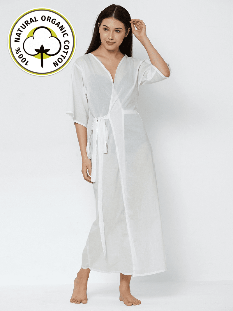 organic cotton fashion online india the beach company esha lal india online Beachwear party wear pool party beach side shop online India the beach company women dresses cute travel trip clothes cod free delivery discount design stylish embroidery woven White cotton wrap dress gown Goa sarongs maxi dress