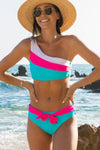 Colour Block Tie Waist Bikini Set