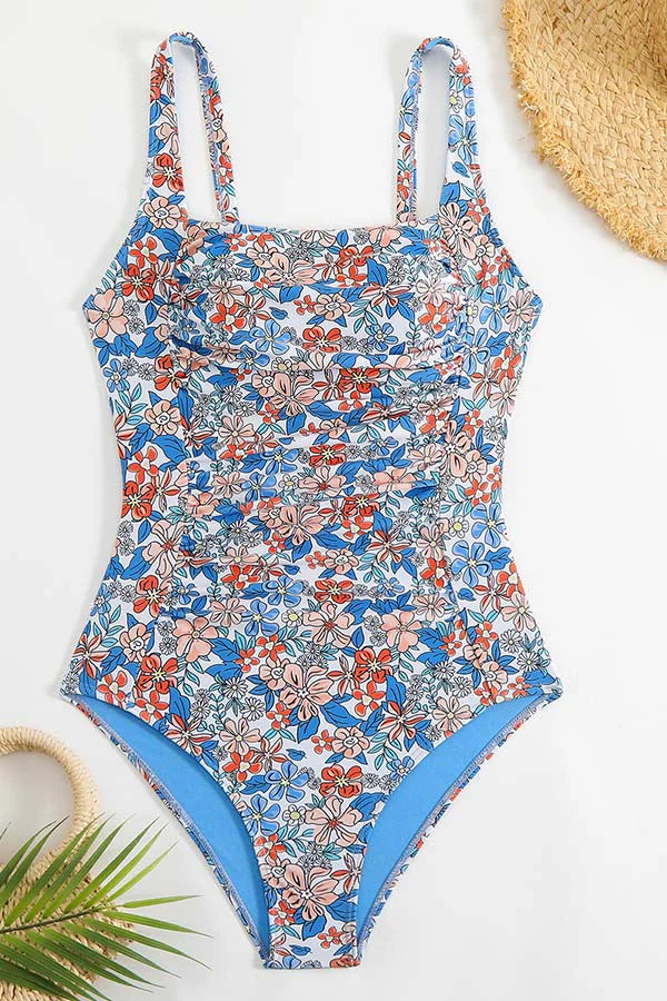 Square Neck Floral Print Modest One Piece