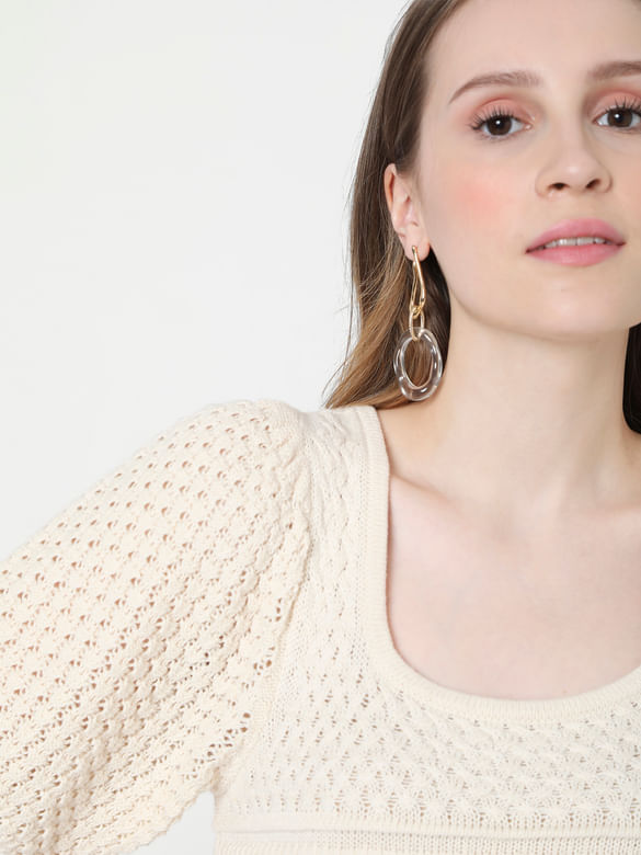 Gold & White Drop Earrings