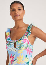 Blue Tropical Floral Frill Swimsuit