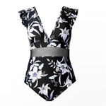 Floral Print V-Neck Plus Size One Piece