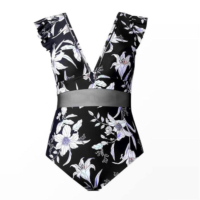 Floral Print V-Neck Plus Size One Piece