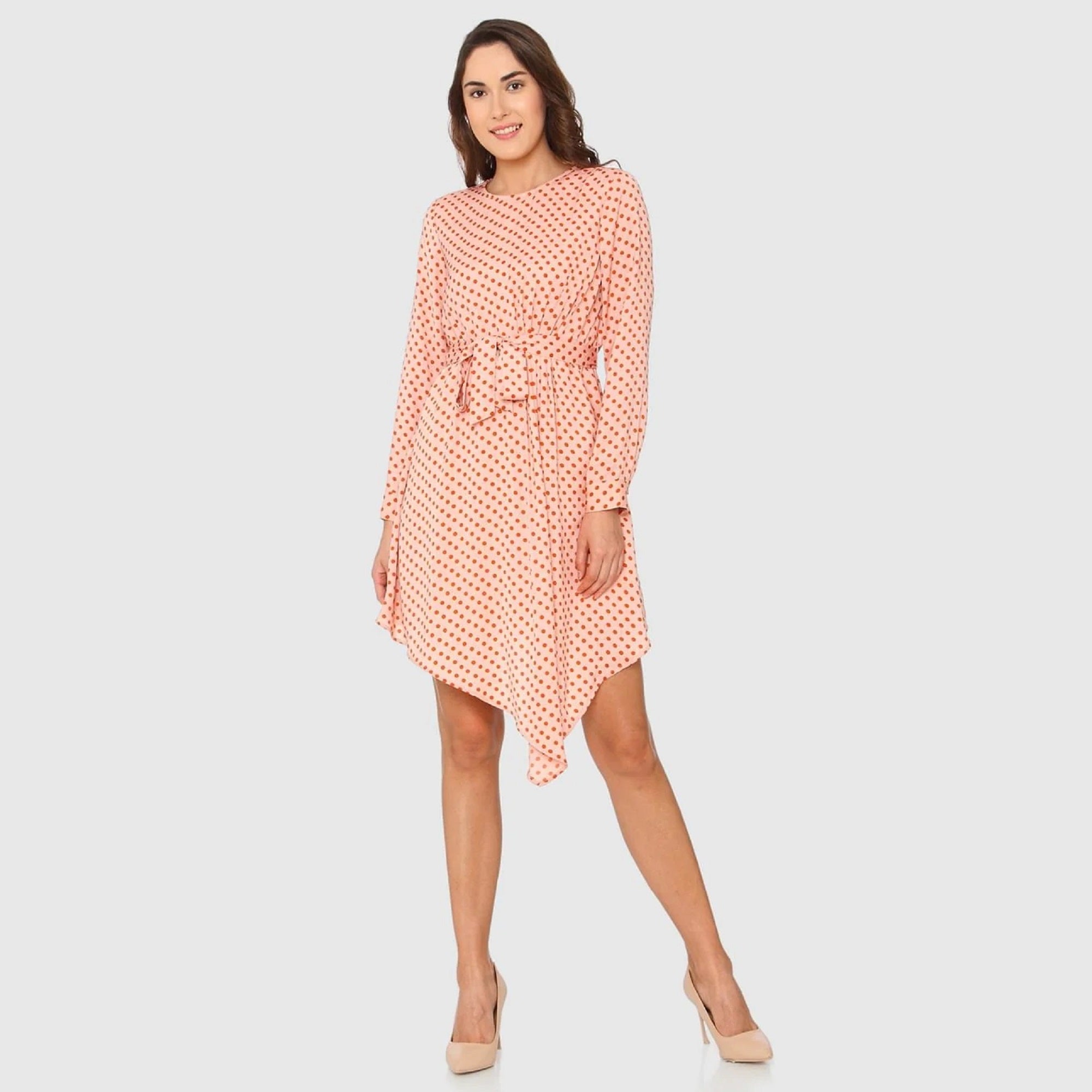Peach Polka Dot Print Asymmetric Fit & Flare Dress I Beachwear | Resortwear | The Beach Company Peach Polka Dot Print Asymmetric Fit & Flare Dress I Beachwear | Resortwear | The Beach Company