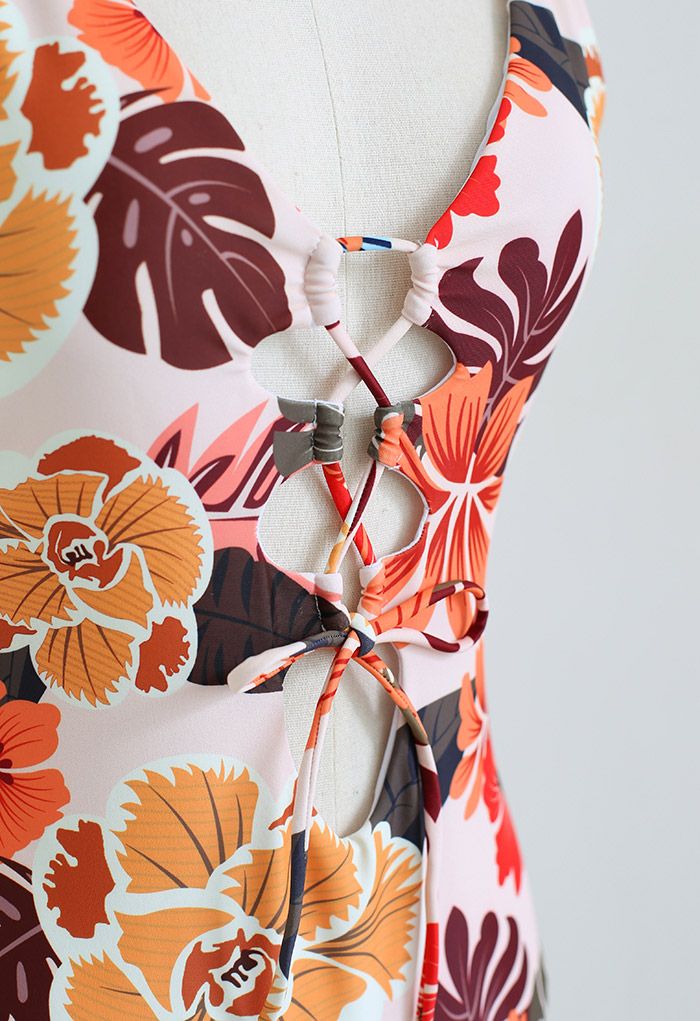 Floral Lace Up Swimsuit