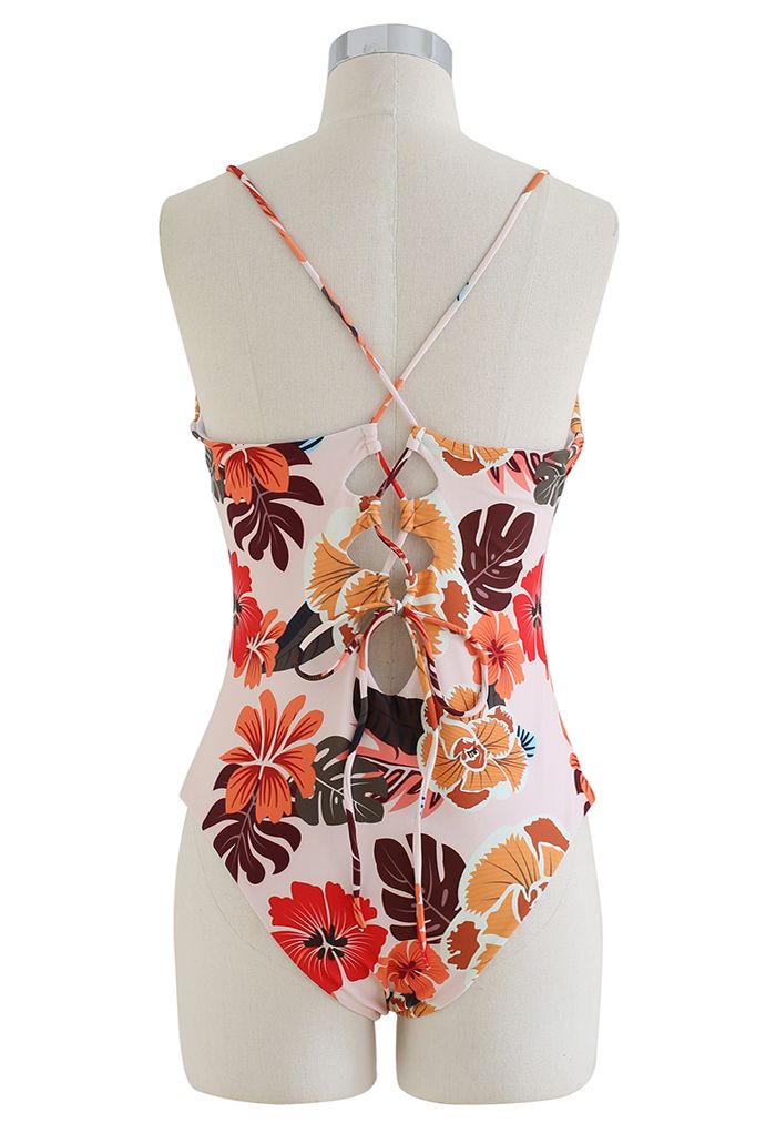 Floral Lace Up Swimsuit