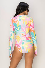 UV Sun Protect Printed Zip Up Swimsuit