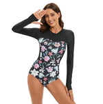 Coral Flower Back Zip UV Sun Protection Long-Sleeve One-Piece