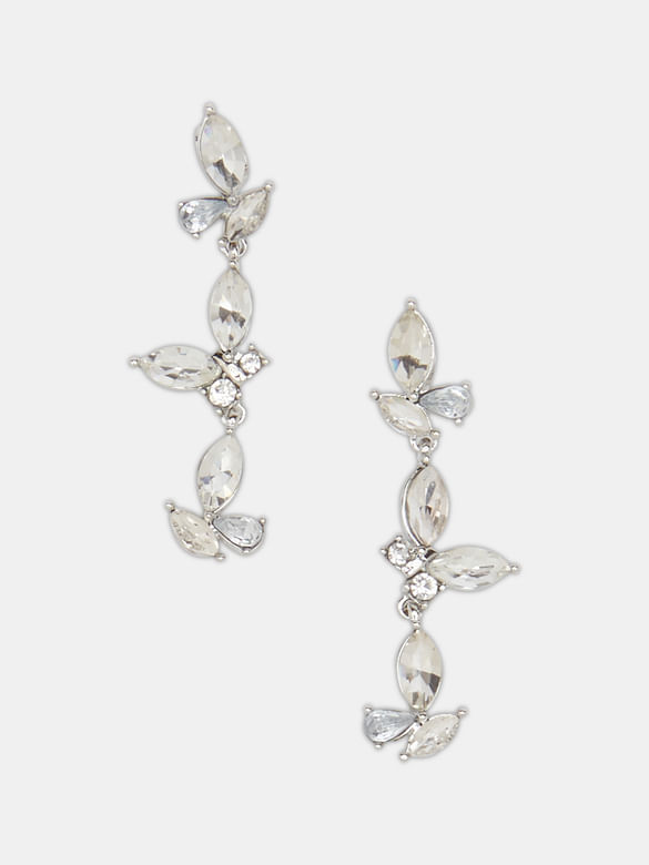 3 Heart Swarovski Crystal Rhinestone Dangle Drop Earrings 2.5 in. Long -  1000Jewels.com