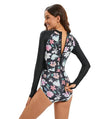 Coral Flower Back Zip UV Sun Protection Long-Sleeve One-Piece