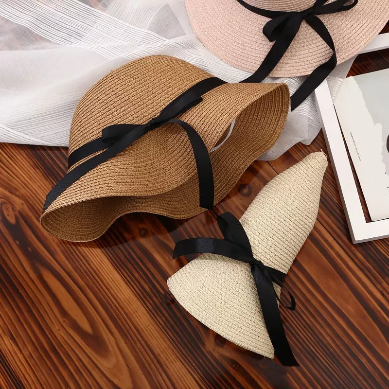 Ribbon Straw Bucket Sun Hat