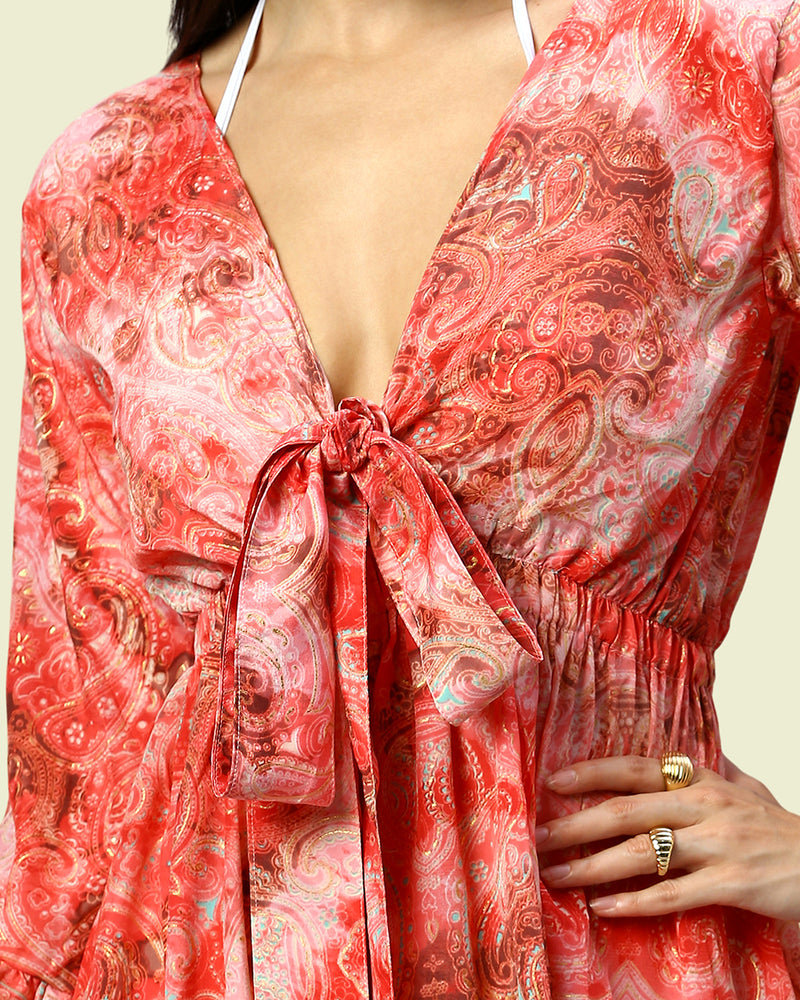 Red Printed Cover-up Kimono