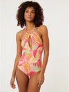 Bright Palm Leaf Halter Neck Swimsuit