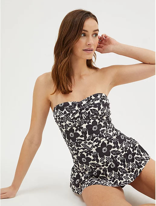 Black Floral Skirted Swimsuit