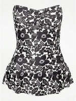 Black Floral Skirted Swimsuit