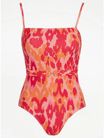 Orange Printed Bandeau Swimsuit