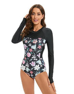 Coral Flower Back Zip UV Sun Protection Long-Sleeve One-Piece