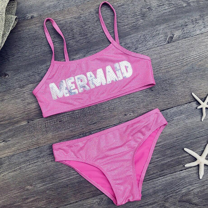MERMAID Embroidery Girl Bikini Set