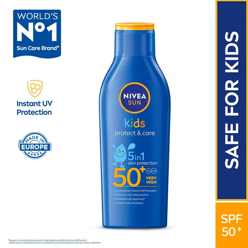 NIVEA Sun Protect & Care Sunscreen For Kids SPF 50+, No White Cast, Instant UV Protection (200ml)