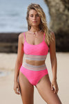 Pink Geo-Stitch Scoop Bralette & High Waist Bikini Set