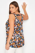 Plus Size Floral Print Satin Vest Top