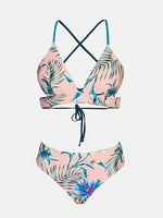 Reversible Bottom Lace Up Back Mid Waist Bikini Set