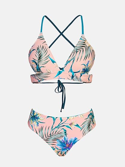 Reversible Bottom Lace Up Back Mid Waist Bikini Set