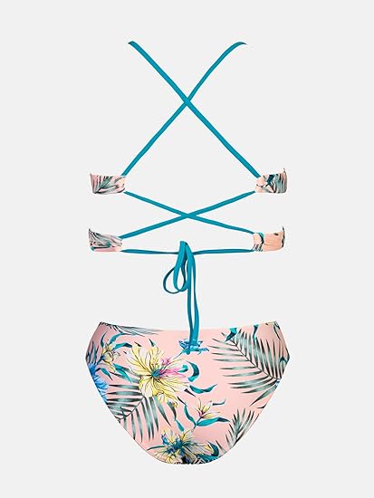 Reversible Bottom Lace Up Back Mid Waist Bikini Set
