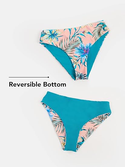Reversible Bottom Lace Up Back Mid Waist Bikini Set