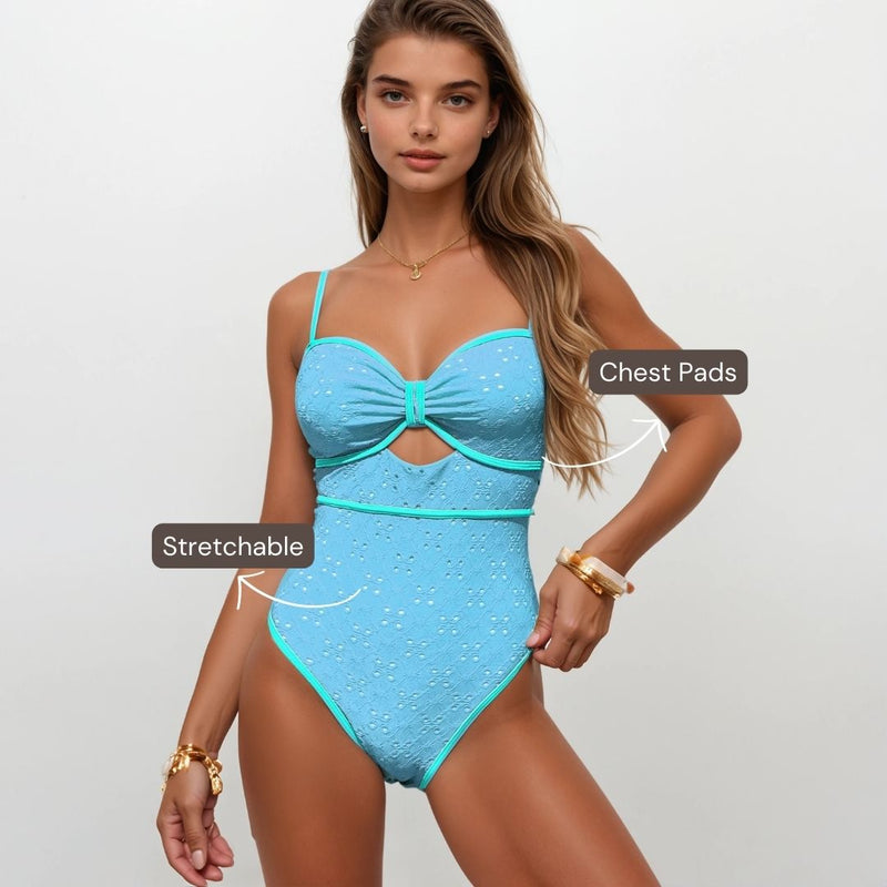 Eyelet Cutout & Contrast Trim Swimsuit