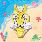 Yellow Racer back Duck Print Ruffle Swimsuit