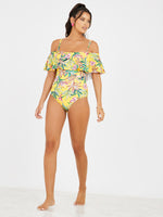 Tropical Floral Print Bardot Swimsuit