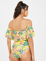 Tropical Floral Print Bardot Swimsuit