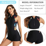 Sleeveless Zip Front Boy Shorts Swimsuit