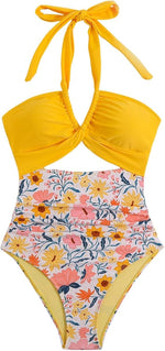 Halter Neck Cut-Out Ruched Swimsuit