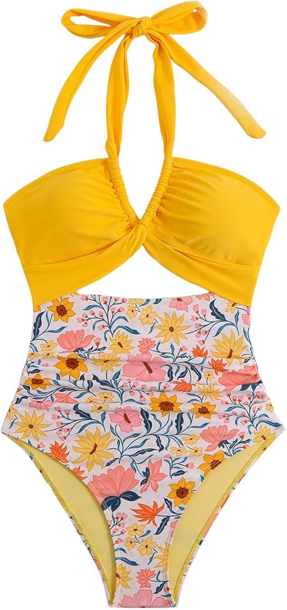 Halter Neck Cut-Out Ruched Swimsuit