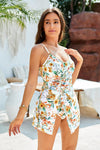 White Printed Scoop Neck Tankini Set