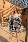 Monochrome Embroidered Dolman Sleeve Lace Cover-Up