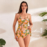 Orange Floral Scoop Neck Tankini Set